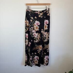 Maeve Anthropologie Skirt Maxi Floral 2 4 XS Black Satin Damask Chinoiserie